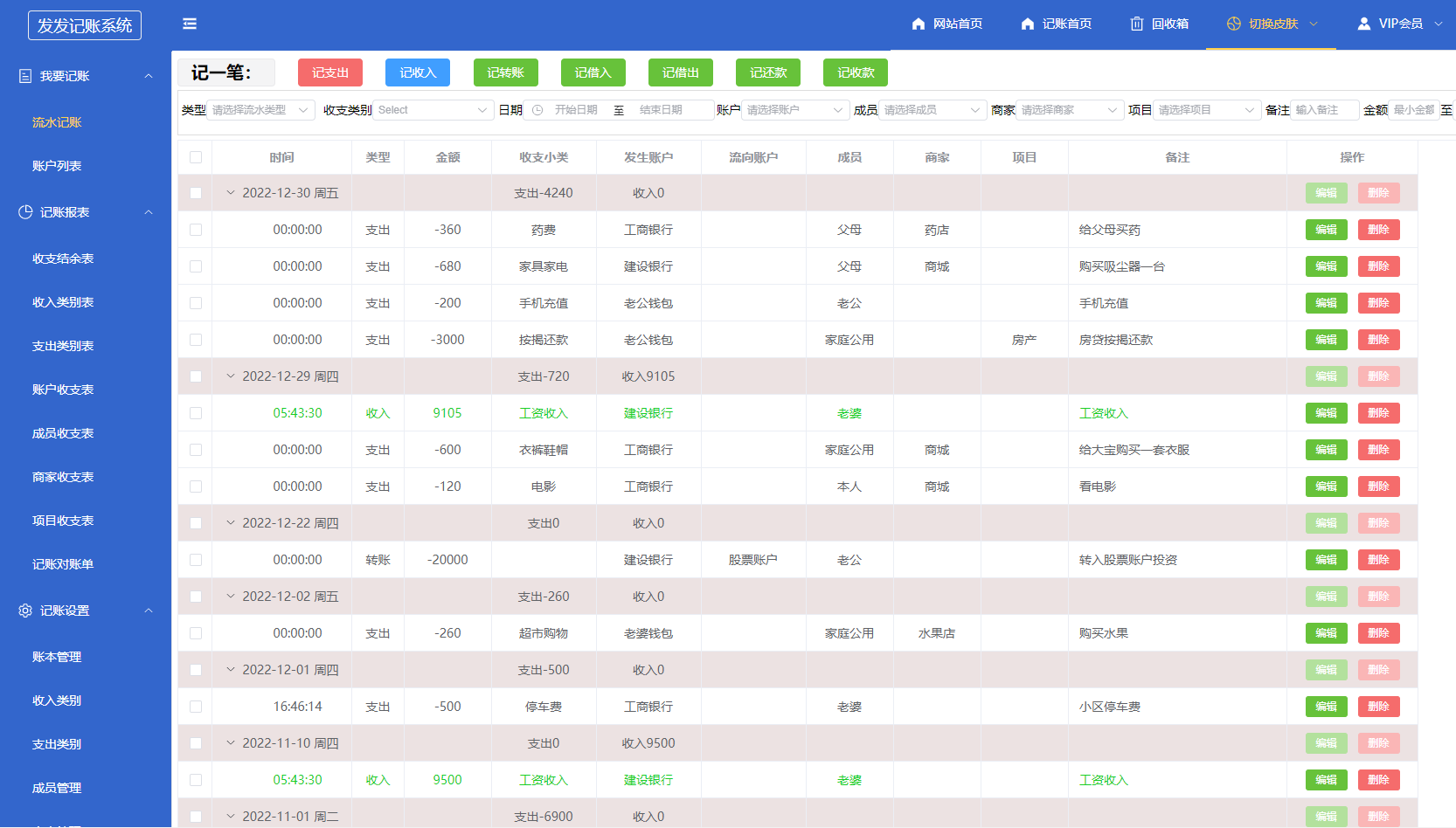 发发记账流水明细表