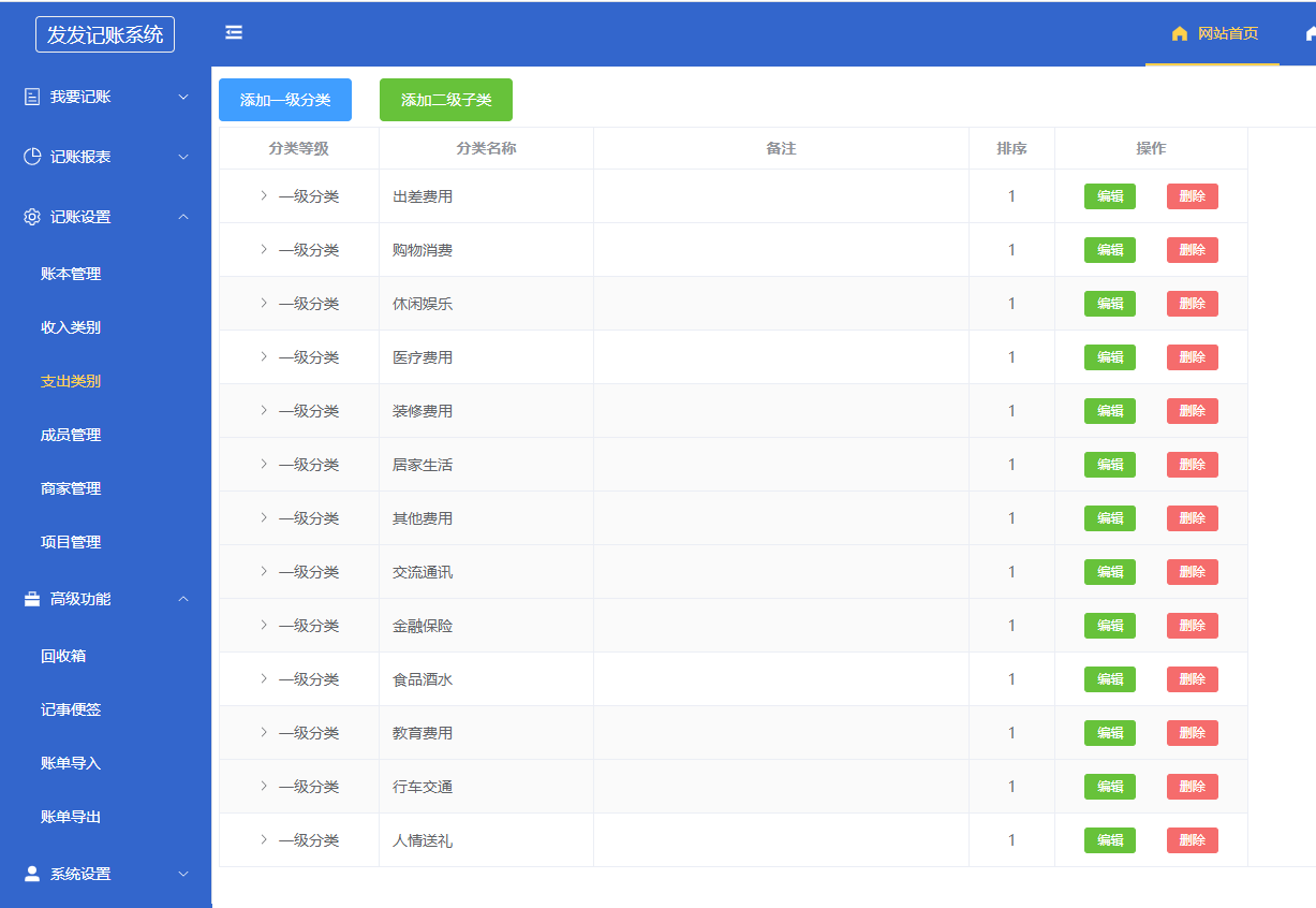 发发记账支出类别设置